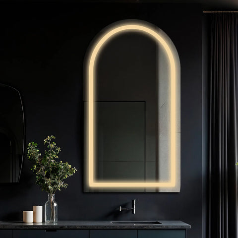 Miroir LED Semi-Ovale 2 | Sans Boutons Tactiles | Lumière Blanche Chaude - Reyze Série Salono Modèle 1