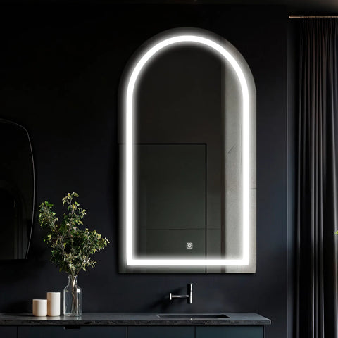 Miroir LED Semi-Ovale 2 | Bouton Tactile | Lumière blanche froide - Reyze Série Salono Modèle 1