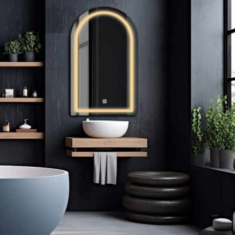 Miroir LED Semi-Ovale 2 | Bouton Tactile | Lumière Blanche Chaude - Reyze Série Salono Modèle 1