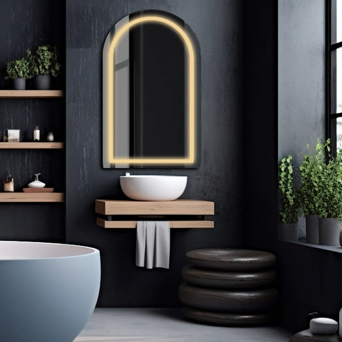 Miroir LED Semi-Ovale 2 | Sans Boutons Tactiles | Lumière Blanche Chaude - Reyze Série Salono Modèle 1