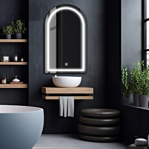 Miroir LED Semi-Ovale 2 | Bouton Tactile | Lumière blanche froide - Reyze Série Salono Modèle 1