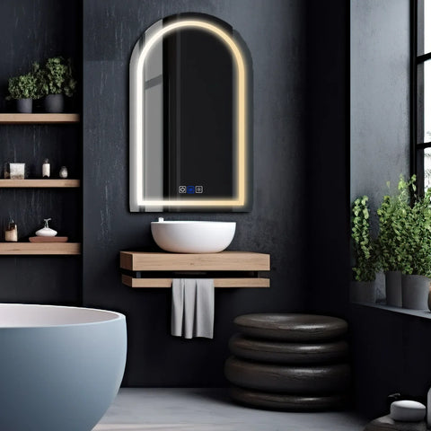 Miroir LED Semi-Ovale 2 | boutons tactiles | Fonction Anti-Buée | Température de couleur réglable - Reyze Série Salono Modèle 1