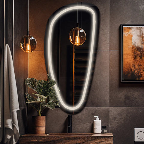 Miroir LED Asymétrique Vertical | Sans Boutons Tactiles | Lumière blanche neutre - Reyze Série Salono Modèle 1