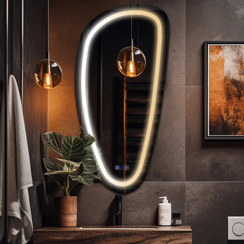 Miroir LED Asymétrique Vertical | boutons tactiles | Fonction Anti-Buée | Température de couleur réglable - Reyze Série Salono Modèle 1