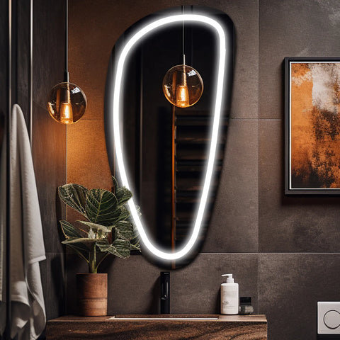 Miroir LED Asymétrique Vertical | Sans Boutons Tactiles | Lumière blanche froide - Reyze Série Salono Modèle 1