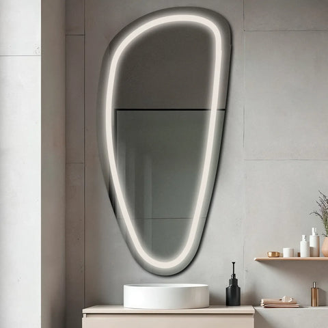 Miroir LED Asymétrique Vertical | Sans Boutons Tactiles | Lumière blanche neutre - Reyze Série Salono Modèle 1