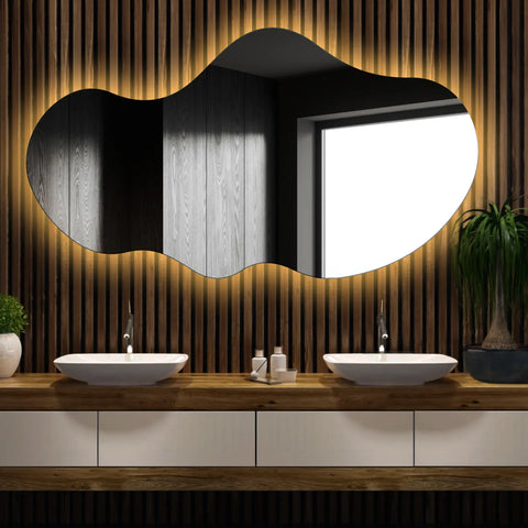 Miroir LED Asymétrique 2 | Sans Boutons Tactiles | Lumière Blanche Chaude - Reyze Série Ambient Modèle 1 - Horizontal