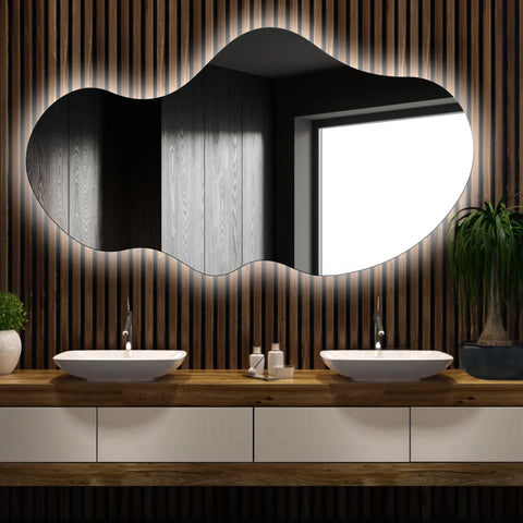 Miroir LED Asymétrique 2 | Sans Boutons Tactiles | Lumière blanche froide - Reyze Série Ambient Modèle 1 - Horizontal
