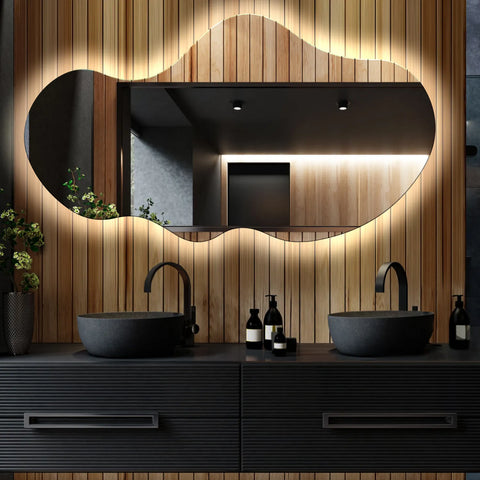 Miroir LED Asymétrique 2 | Sans Boutons Tactiles | Lumière blanche neutre - Reyze Série Ambient Modèle 1 - Horizontal