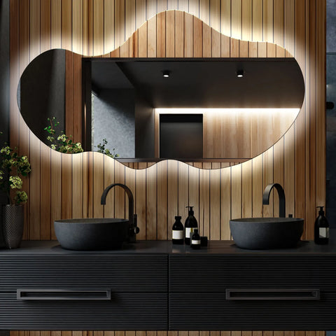 Miroir LED Asymétrique 2 | Sans Boutons Tactiles | Lumière blanche froide - Reyze Série Ambient Modèle 1 - Horizontal