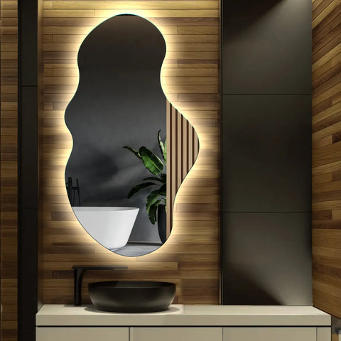 Miroir LED Asymétrique 2 | Sans Boutons Tactiles | Lumière blanche neutre - Reyze Série Ambient Modèle 1 - Vertical