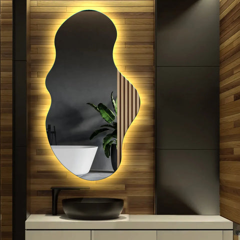 Miroir LED Asymétrique 2 | Sans Boutons Tactiles | Lumière Blanche Chaude - Reyze Série Ambient Modèle 1 - Vertical