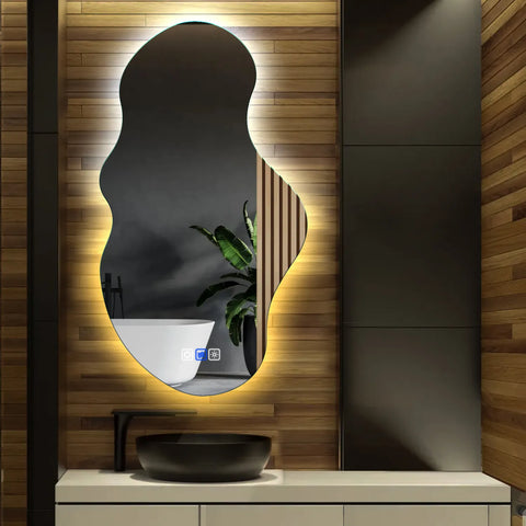 Miroir LED Asymétrique 2 | boutons tactiles | Fonction Anti-Buée | Température de couleur réglable - Reyze Série Ambient Modèle 1 - Vertical