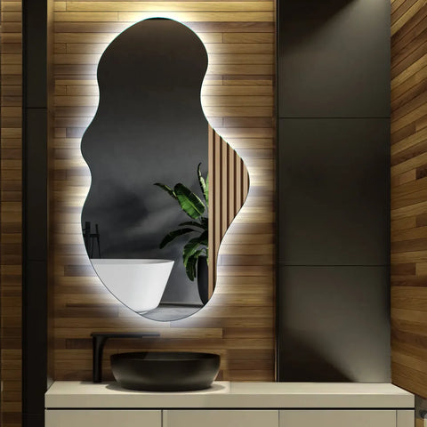 Miroir LED Asymétrique 2 | Sans Boutons Tactiles | Lumière blanche froide - Reyze Série Ambient Modèle 1 - Vertical