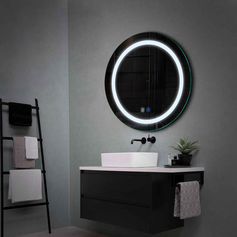 Miroir LED Rond | boutons tactiles | Fonction Anti-Buée | Lumière blanche froide - Reyze Série Salono Modèle 1