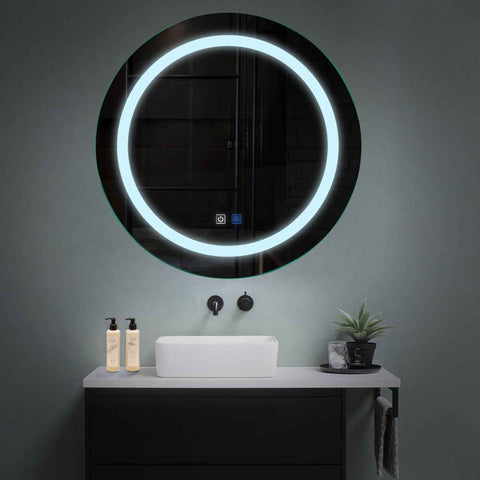 Miroir LED Rond | boutons tactiles | Fonction Anti-Buée | Lumière blanche froide - Reyze Série Salono Modèle 1