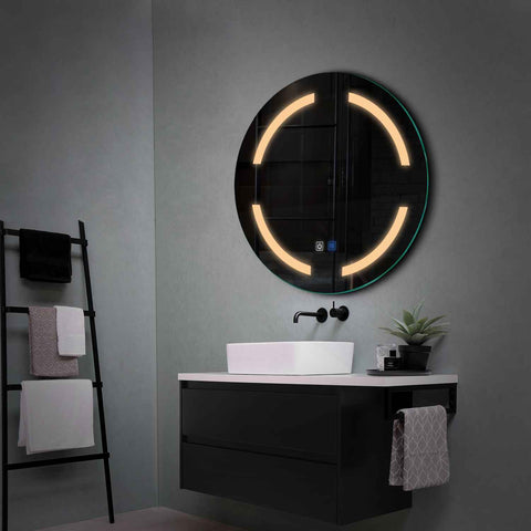 Miroir LED Rond | boutons tactiles | Fonction Anti-Buée | Lumière Blanche Chaude - Reyze Série Salono Modèle 2