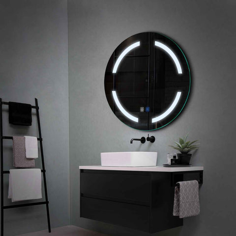 Miroir LED Rond | boutons tactiles | Fonction Anti-Buée | Lumière blanche froide - Reyze Série Salono Modèle 2