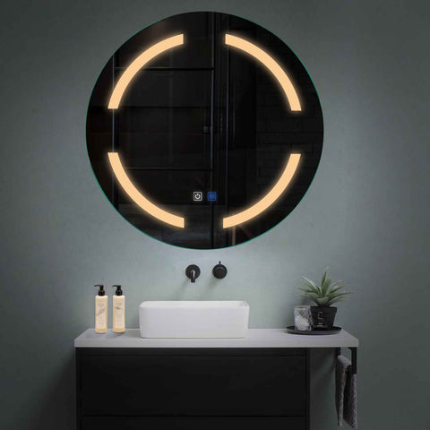 Miroir LED Rond | boutons tactiles | Fonction Anti-Buée | Lumière Blanche Chaude - Reyze Série Salono Modèle 2