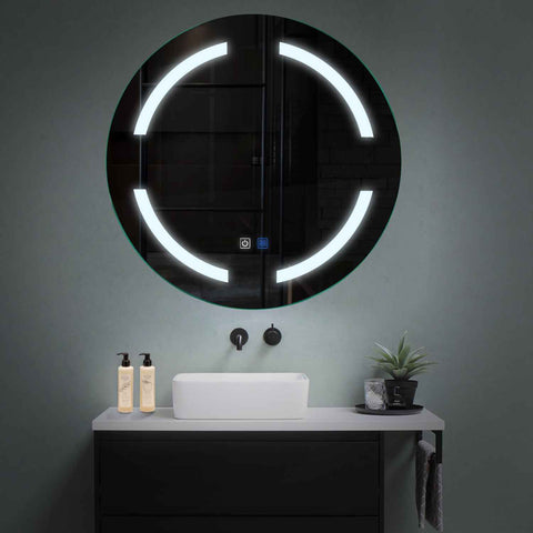 Miroir LED Rond | boutons tactiles | Fonction Anti-Buée | Lumière blanche froide - Reyze Série Salono Modèle 2
