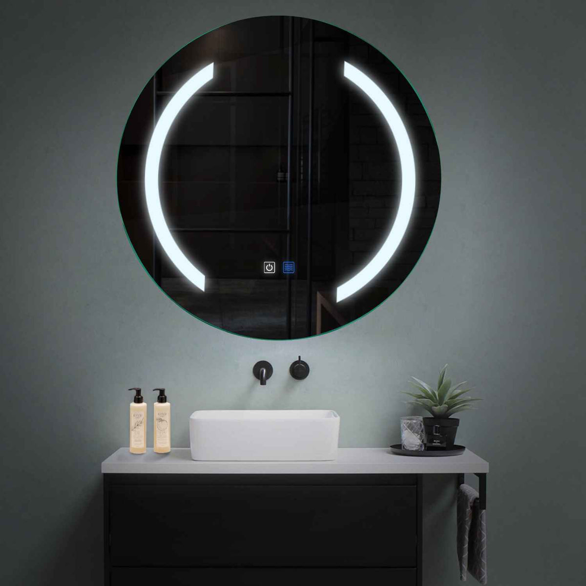 Miroir LED Rond | boutons tactiles | Fonction Anti-Buée | Lumière blanche froide - Reyze Série Salono Modèle 5