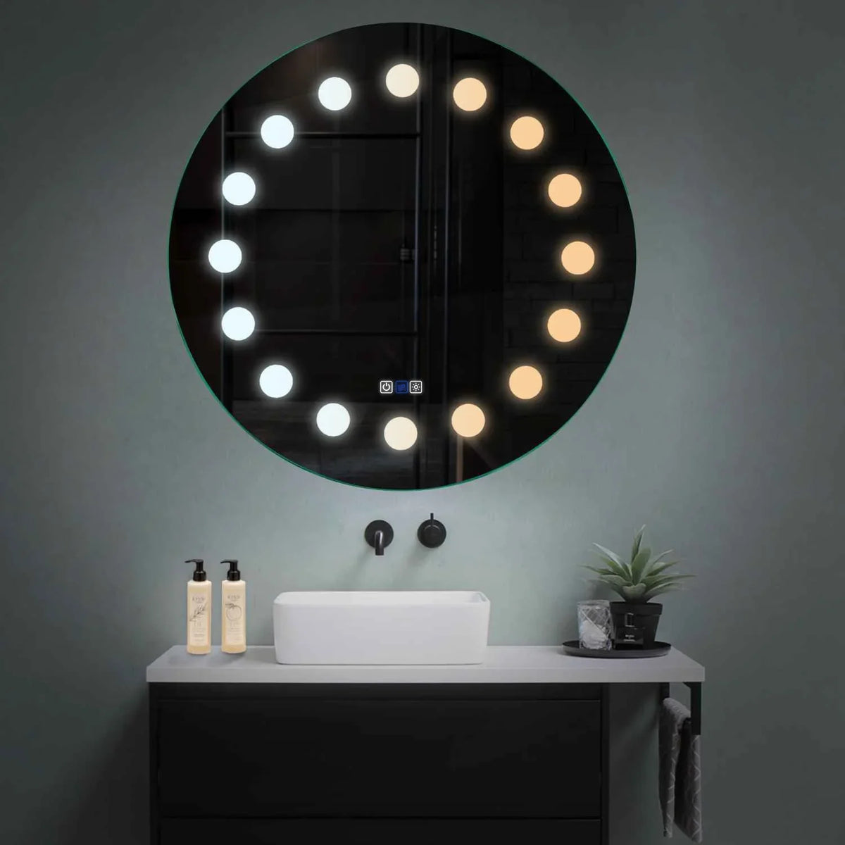 Miroir LED Rond | boutons tactiles | Fonction Anti-Buée | Température de couleur réglable - Reyze Série Salono Modèle 6