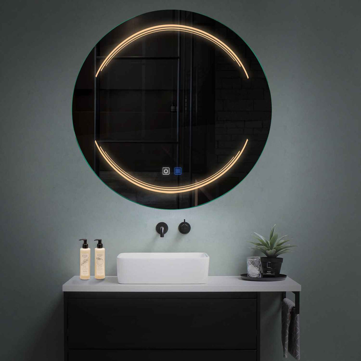 Miroir LED Rond | boutons tactiles | Fonction Anti-Buée | Lumière Blanche Chaude - Reyze Série Salono Modèle 7