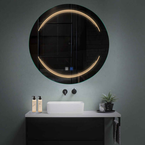 Miroir LED Rond | boutons tactiles | Fonction Anti-Buée | Lumière Blanche Chaude - Reyze Série Salono Modèle 7