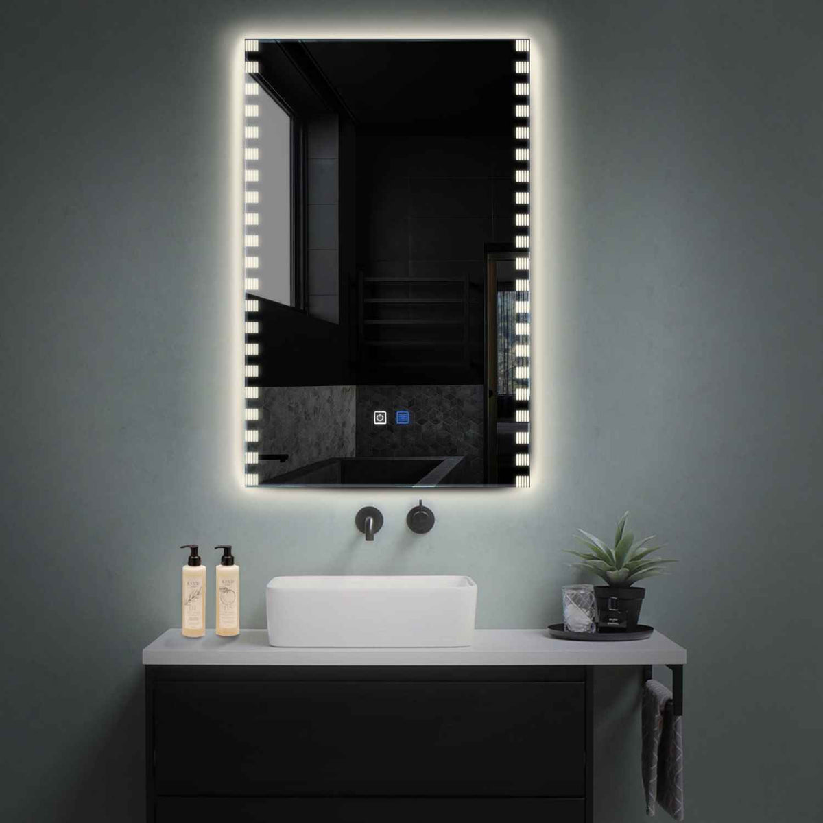 Miroir LED Vertical | boutons tactiles | Fonction Anti-Buée | Lumière blanche neutre - Reyze Série Edge Modèle 6