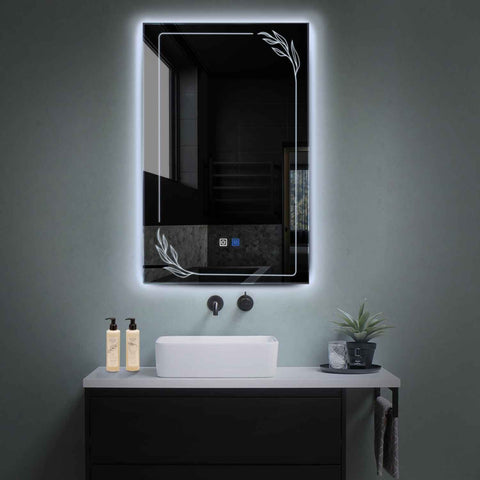 Miroir LED Vertical | boutons tactiles | Fonction Anti-Buée | Lumière blanche froide - Reyze Série Good Vibes Modèle 1