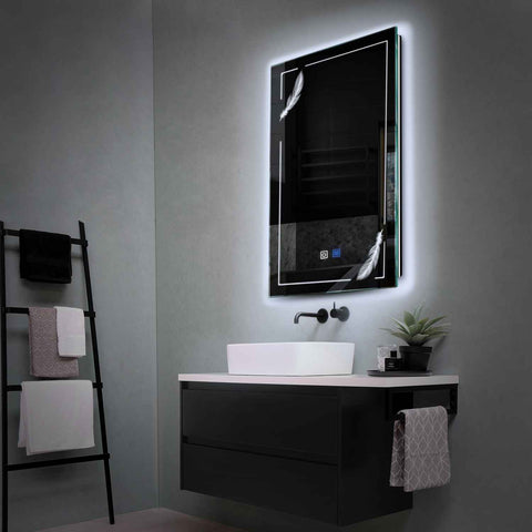 Miroir LED Vertical | boutons tactiles | Fonction Anti-Buée | Lumière blanche froide - Reyze Série Good Vibes Modèle 2