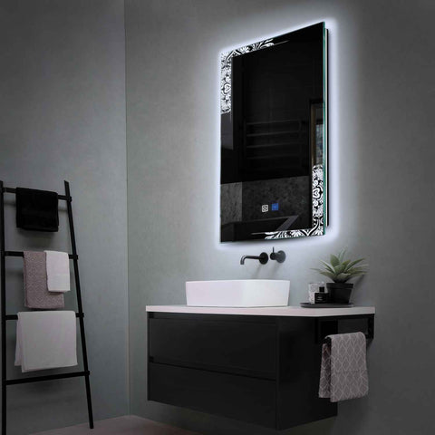 Miroir LED Vertical | boutons tactiles | Fonction Anti-Buée | Lumière blanche froide - Reyze Série Good Vibes Modèle 4