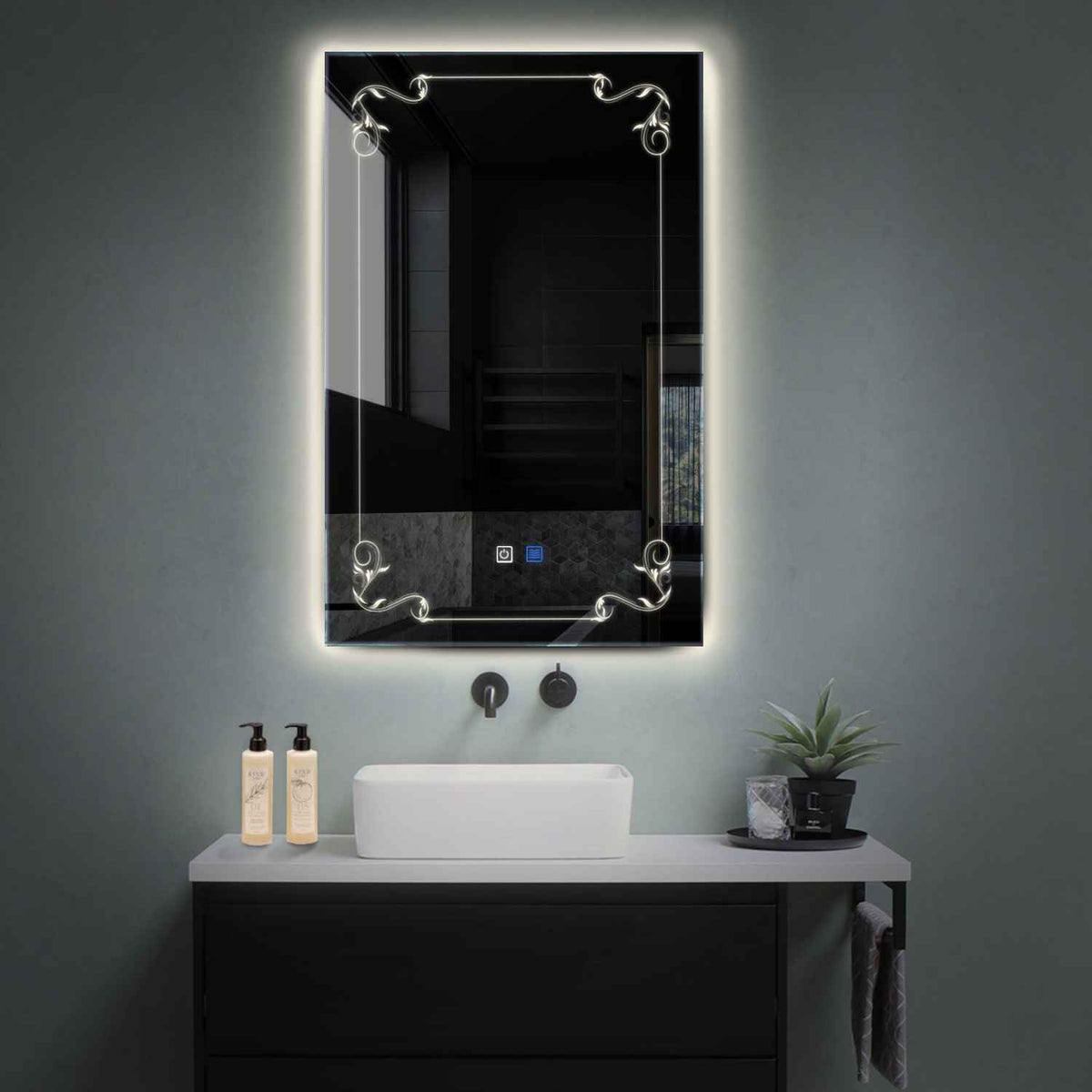 Miroir LED Vertical | boutons tactiles | Fonction Anti-Buée | Lumière blanche neutre - Reyze Série Good Vibes Modèle 5