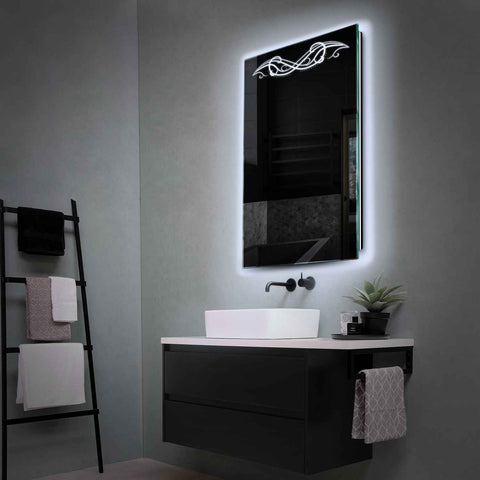 Miroir LED Vertical | Sans Boutons Tactiles | Lumière blanche froide - Reyze Série Good Vibes Modèle 6