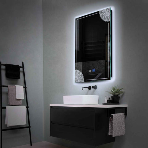 Miroir LED Vertical | boutons tactiles | Fonction Anti-Buée | Lumière blanche froide - Reyze Série Good Vibes Modèle 7