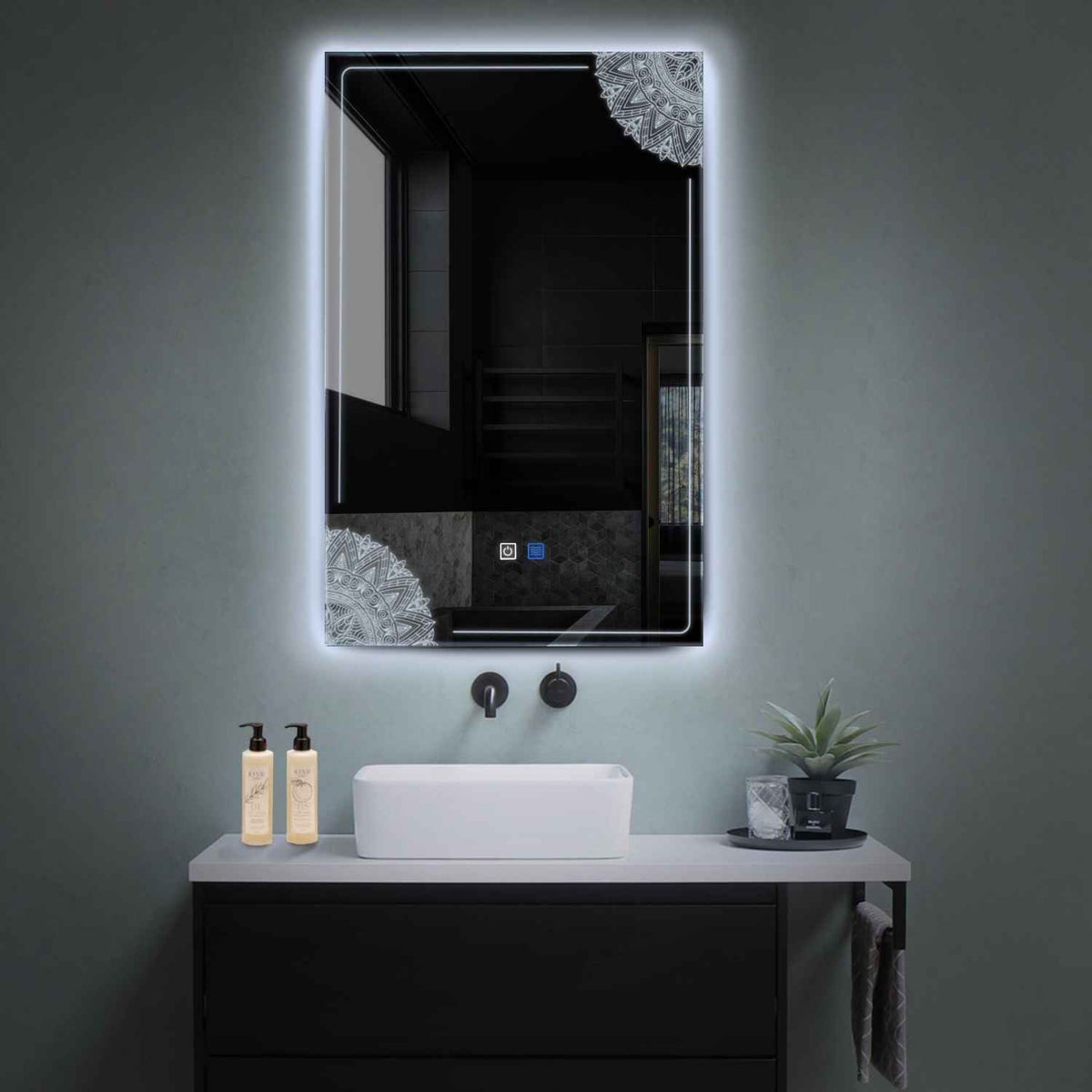 Miroir LED Vertical | boutons tactiles | Fonction Anti-Buée | Lumière blanche froide - Reyze Série Good Vibes Modèle 7