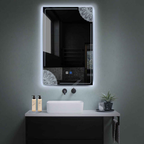 Miroir LED Vertical | boutons tactiles | Fonction Anti-Buée | Lumière blanche froide - Reyze Série Good Vibes Modèle 7