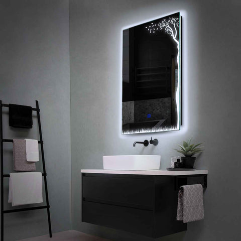 Miroir LED Vertical | Bouton Tactile | Lumière blanche froide - Reyze Série Good Vibes Modèle 8