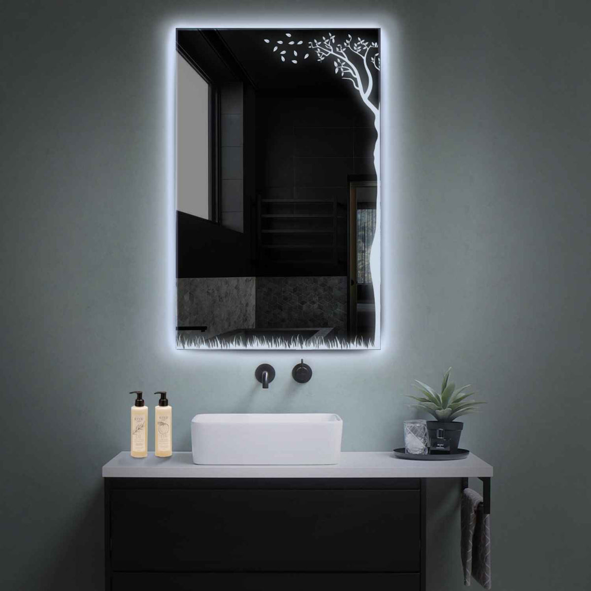 Miroir LED Vertical | Sans Boutons Tactiles | Lumière blanche froide - Reyze Série Good Vibes Modèle 8