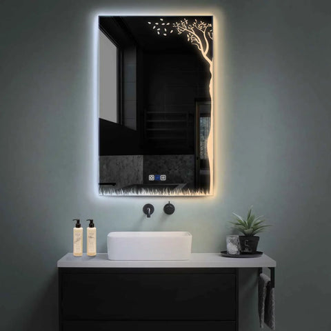 Miroir LED Vertical | boutons tactiles | Fonction Anti-Buée | Température de couleur réglable - Reyze Série Good Vibes Modèle 8