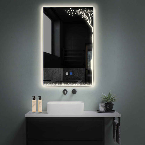 Miroir LED Vertical | boutons tactiles | Fonction Anti-Buée | Lumière blanche neutre - Reyze Série Good Vibes Modèle 8