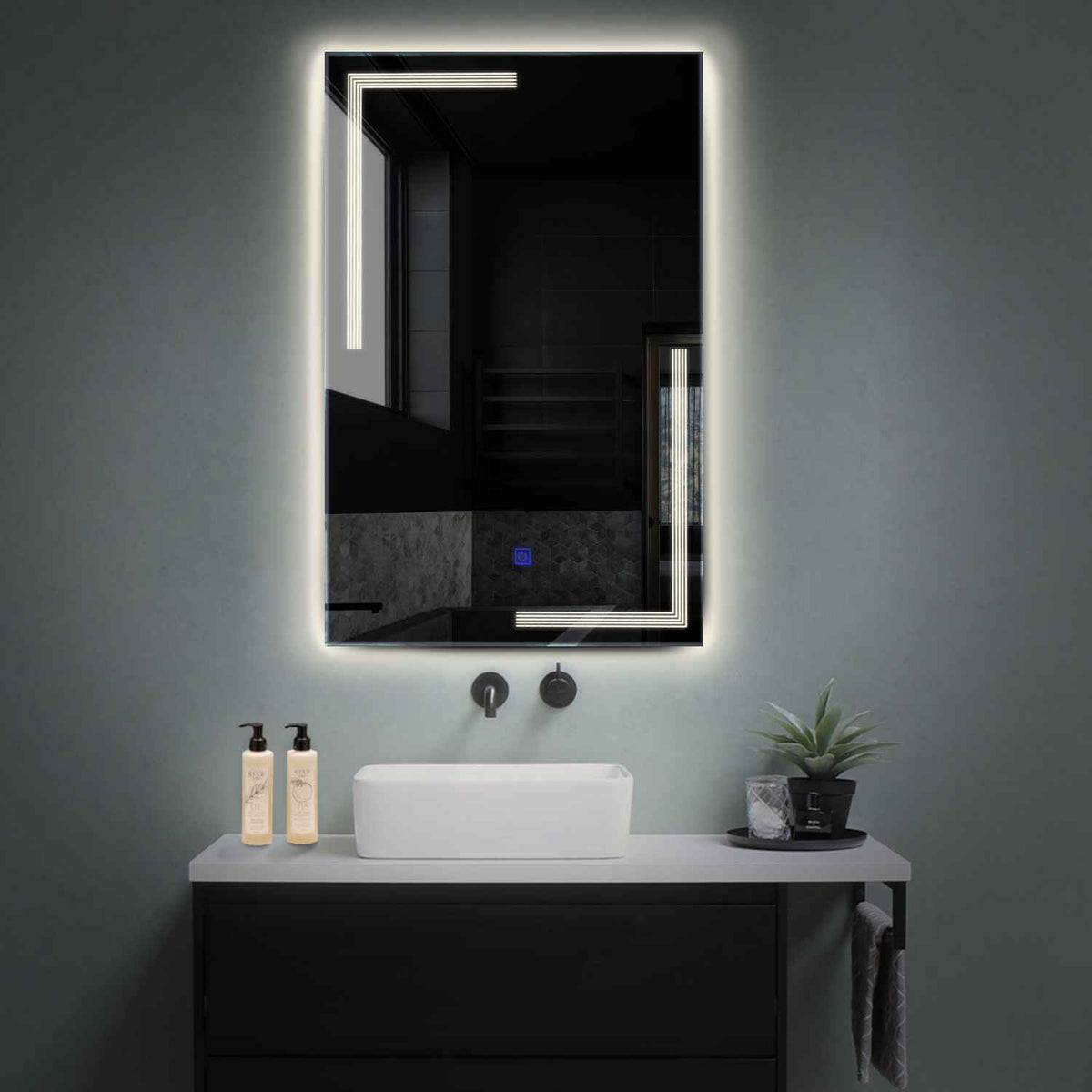 Miroir LED Vertical | Bouton Tactile | Lumière blanche neutre - Reyze Série Minimal Modèle 2