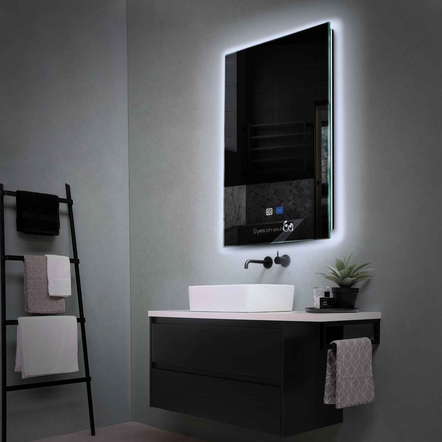 Miroir LED Vertical | boutons tactiles | Fonction Anti-Buée | Lumière blanche froide - Reyze Série Motivated Modèle 8