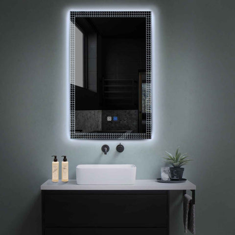 Miroir LED Vertical | boutons tactiles | Fonction Anti-Buée | Lumière blanche froide - Reyze Série Official Modèle 3