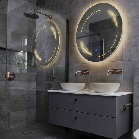 Miroir LED Rond | Bouton Tactile | Lumière Blanche Chaude - Reyze Série Good Vibes Modèle 2