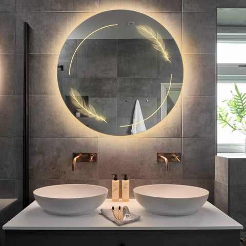 Miroir LED Rond | Sans Boutons Tactiles | Lumière Blanche Chaude - Reyze Série Good Vibes Modèle 2
