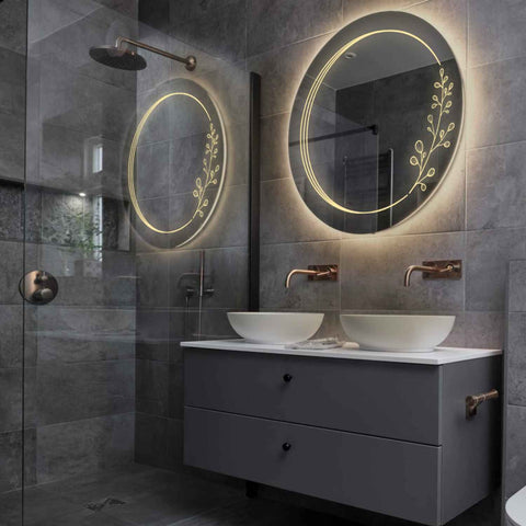 Miroir LED Rond | Sans Boutons Tactiles | Lumière Blanche Chaude - Reyze Série Good Vibes Modèle 3