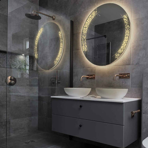 Miroir LED Rond | Sans Boutons Tactiles | Lumière Blanche Chaude - Reyze Série Good Vibes Modèle 4