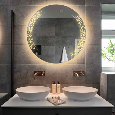 Miroir LED Rond | Sans Boutons Tactiles | Lumière Blanche Chaude - Reyze Série Good Vibes Modèle 4