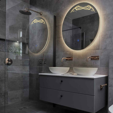 Miroir LED Rond | Bouton Tactile | Lumière Blanche Chaude - Reyze Série Good Vibes Modèle 6